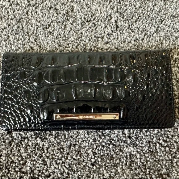 BRAHMIN Ady Slim Wallet Croc Embossed Continental Leather Black Melbourne $145 - Picture 2 of 13
